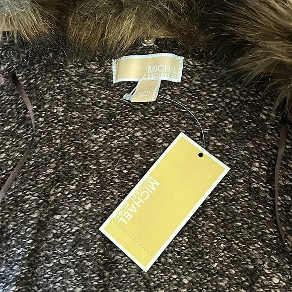 Michael Kors NWT Brown Long Sleeve Fur Trimmed Collar Cardigan Sweater **Sz S** - Picture 5 of 5